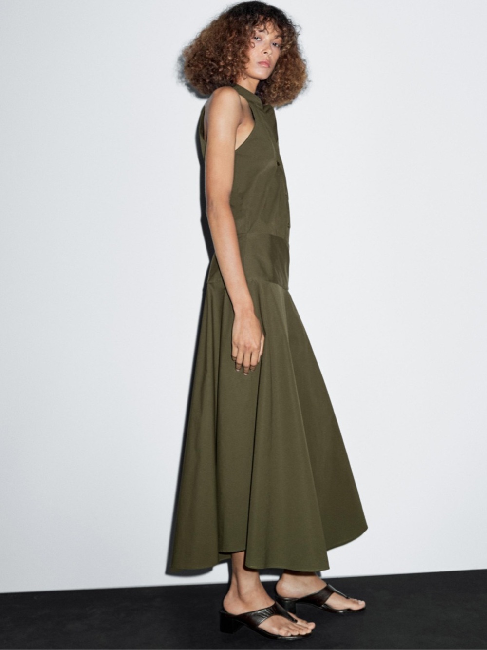 Massimo Dutti Olive Green Sleeveless Maxi Dress